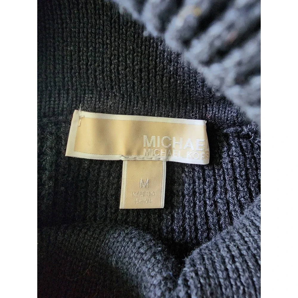 Michael Kors Womens Black Cowl Neck Waffle Knit Sweater Size Medium Cotton Blend